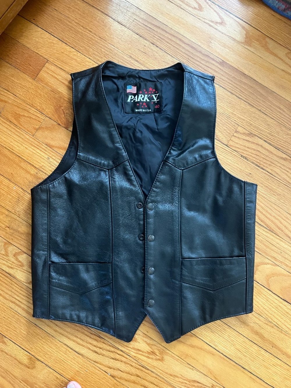 Black Leather Vintage Vest Made In USA by PARK sz 40